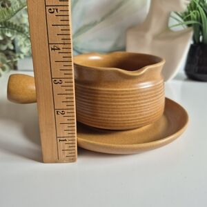 Vintage Denby Langley Canterbury Tan Gravy Boat and Under Plate 60s MCM